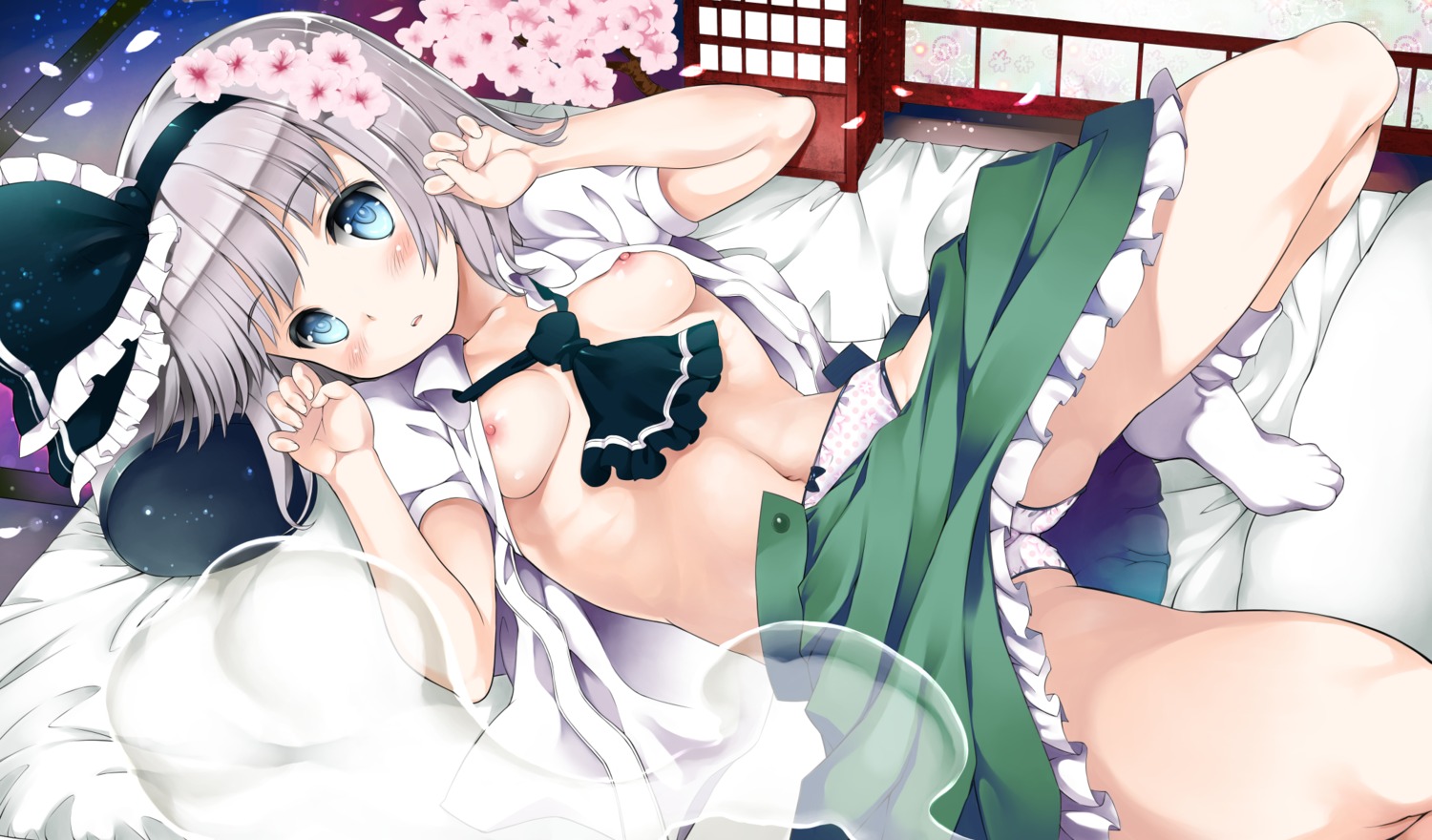 breasts hekiten konpaku_youmu nipples no_bra open_shirt pantsu seifuku touhou undressing