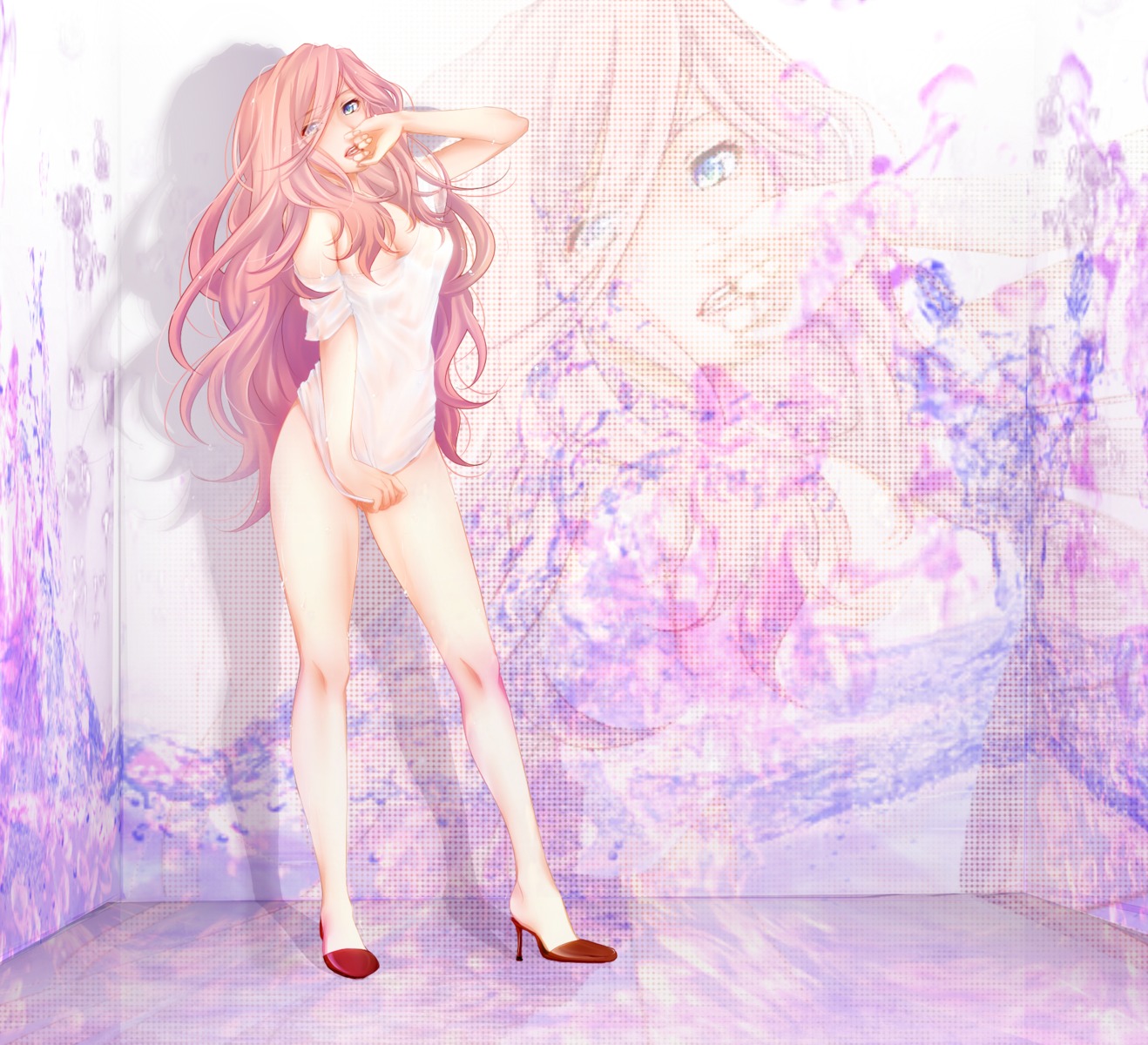 bottomless cleavage heels masami_chie megurine_luka vocaloid wet_clothes