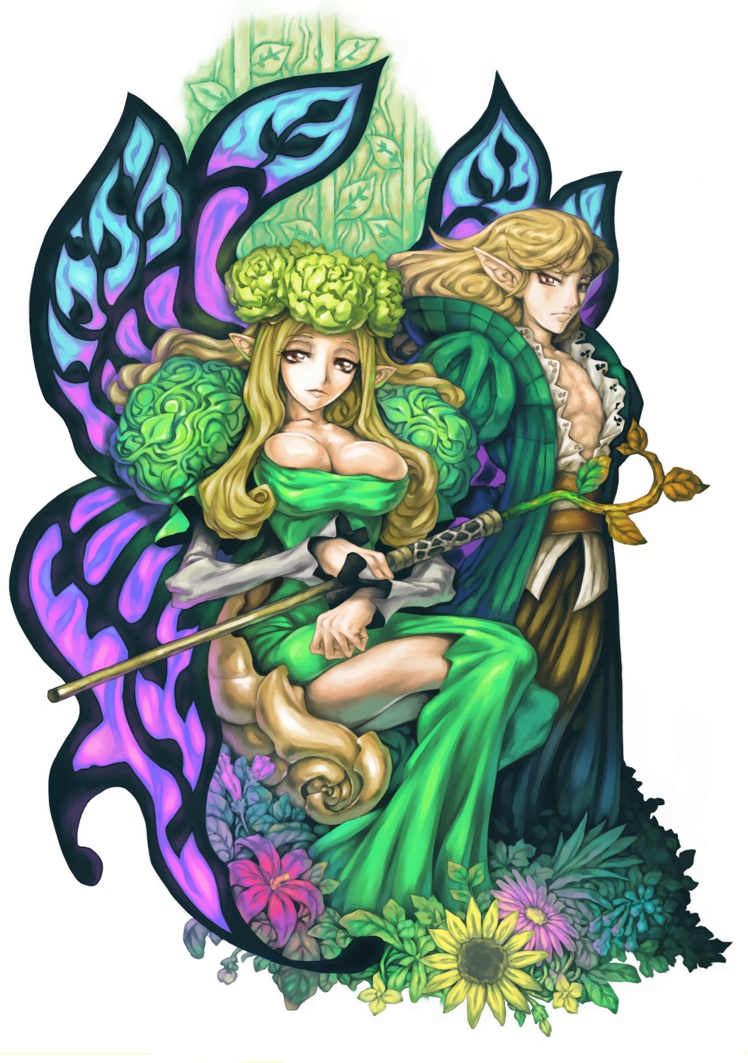 cleavage dress elf george_kamitani odin_sphere pointy_ears shigatake