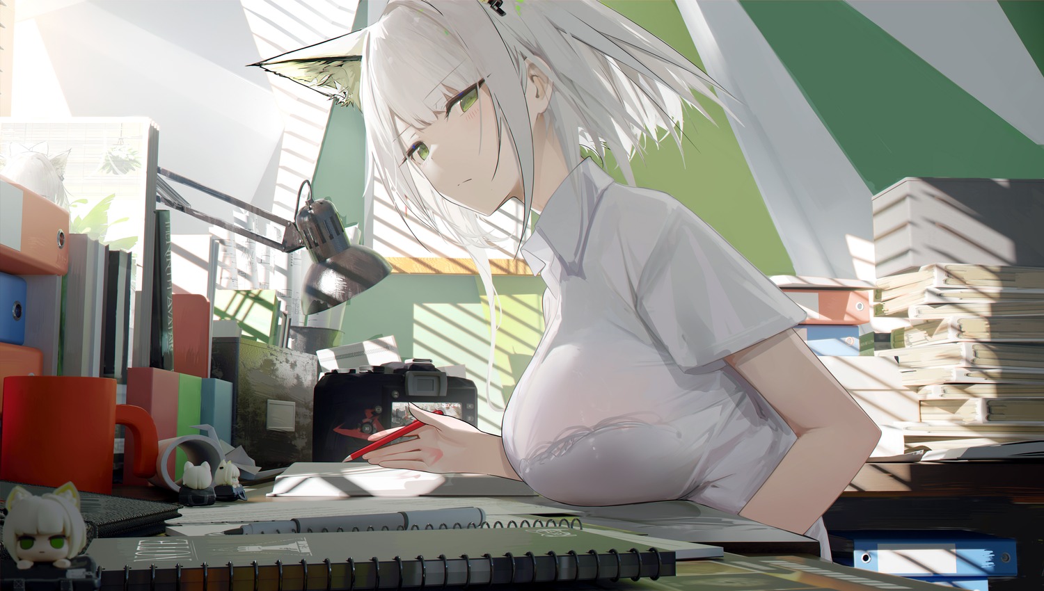 animal_ears arknights bra dress_shirt kal'tsit_(arknights) omone_hokoma_agm see_through