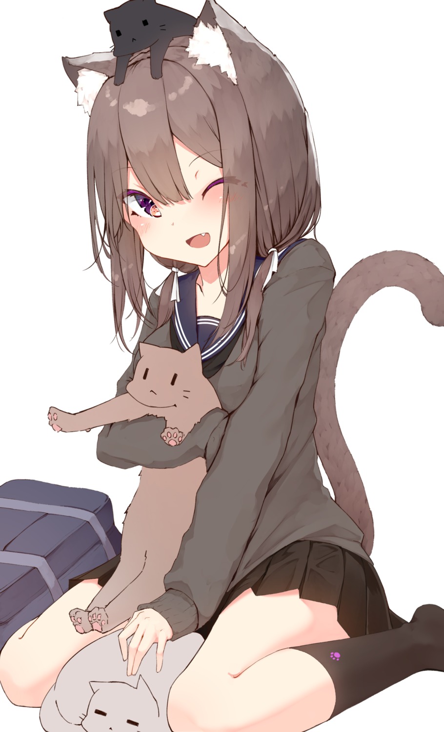 animal_ears breast_hold mayogii neko nekomimi seifuku sweater tail