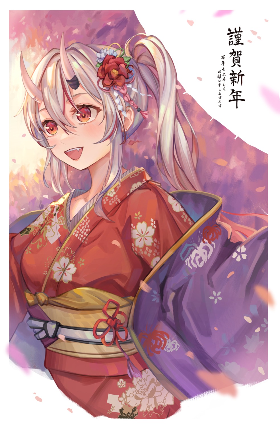 hololive horns kimono nakiri_ayame yahiro_(heartseek000)