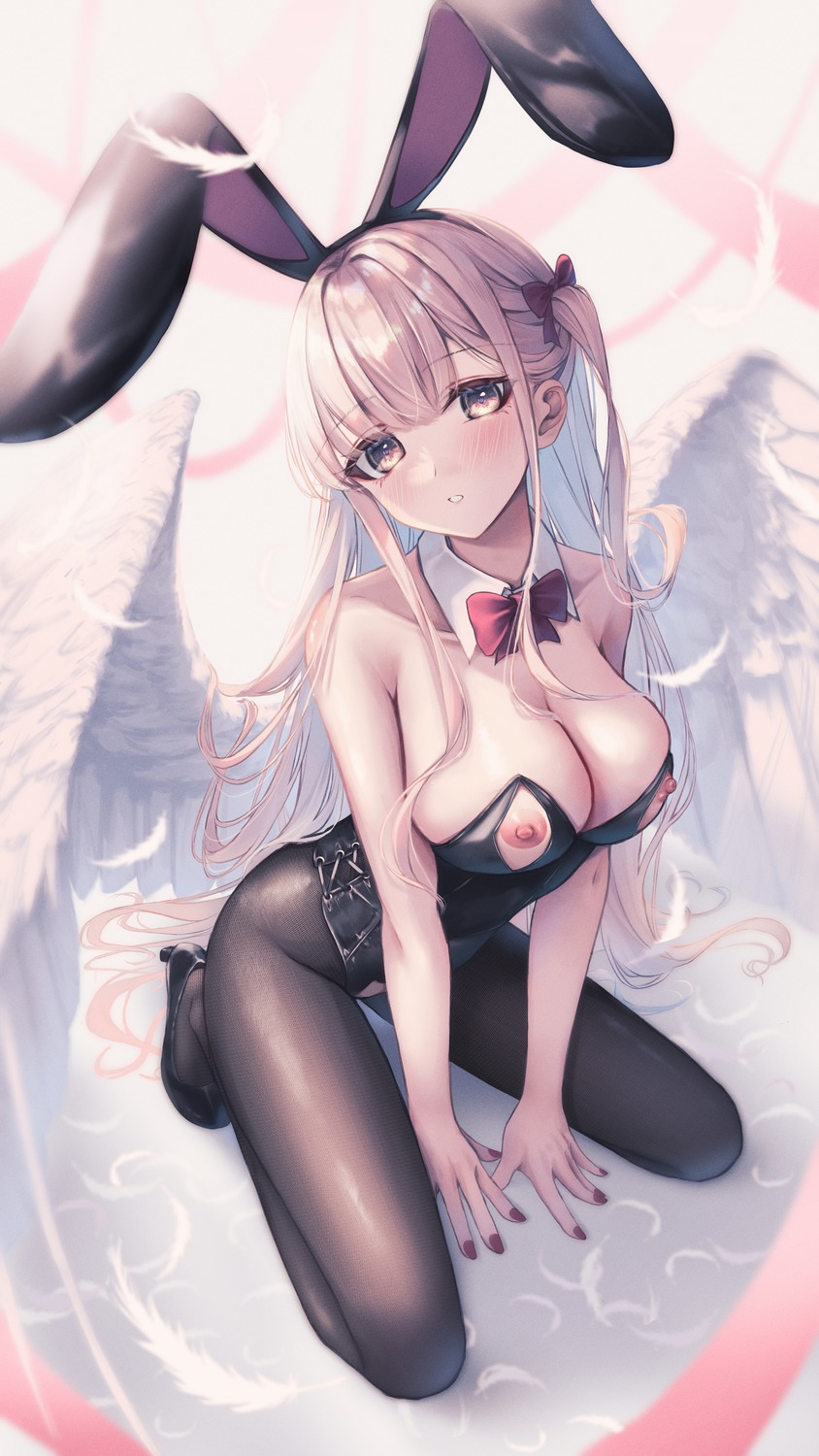 amane_utata angel animal_ears bunny_ears bunny_girl heels nipples no_bra pantyhose wings