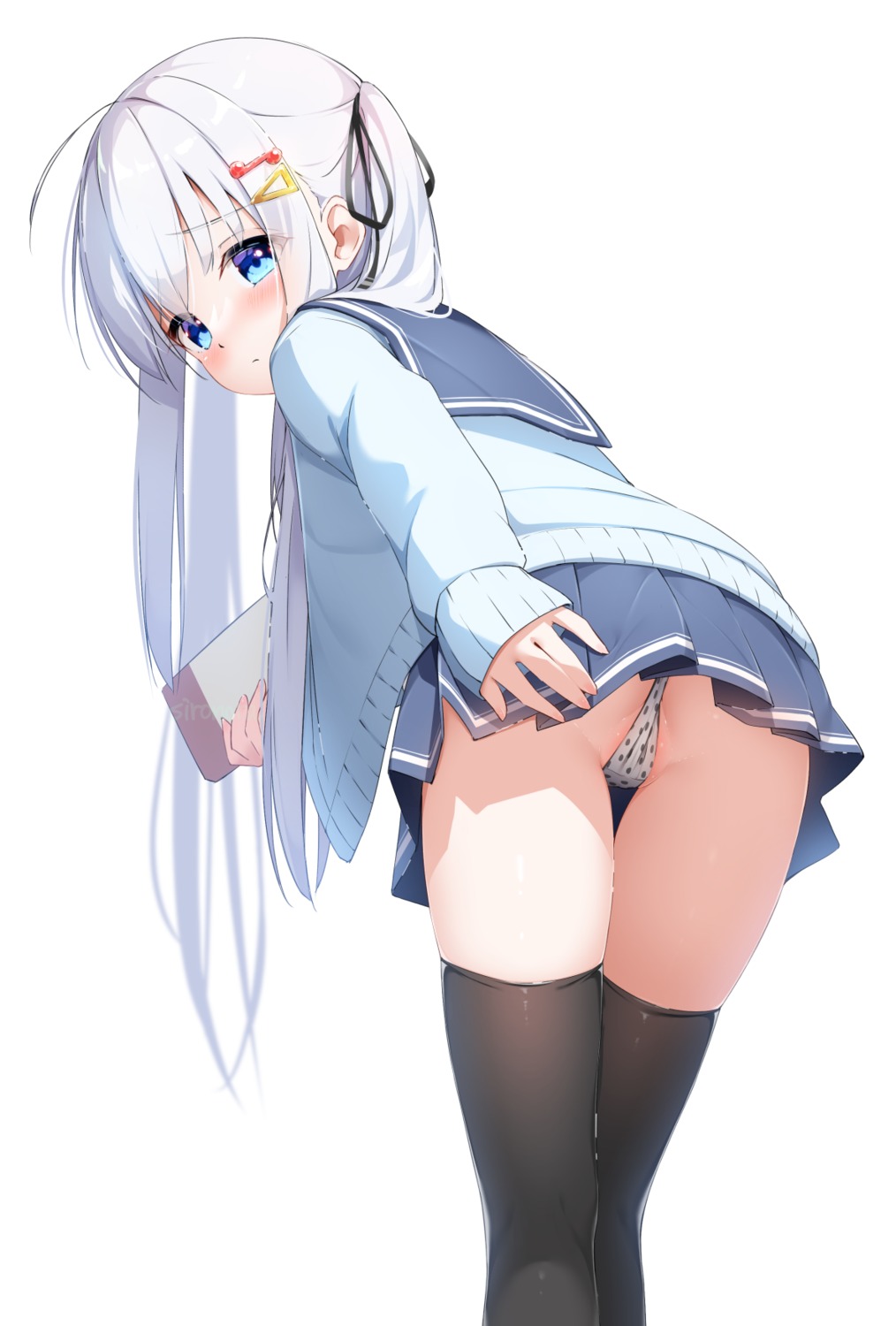 ass loli pantsu seifuku shironora skirt_lift sweater thighhighs thong