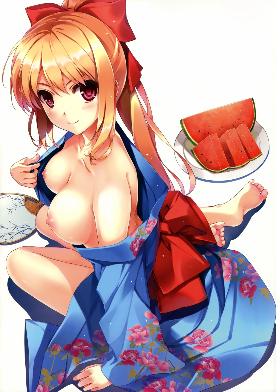 breasts comic_aun misaki_kurehito mizuhara_erika nipples no_bra open_shirt yukata