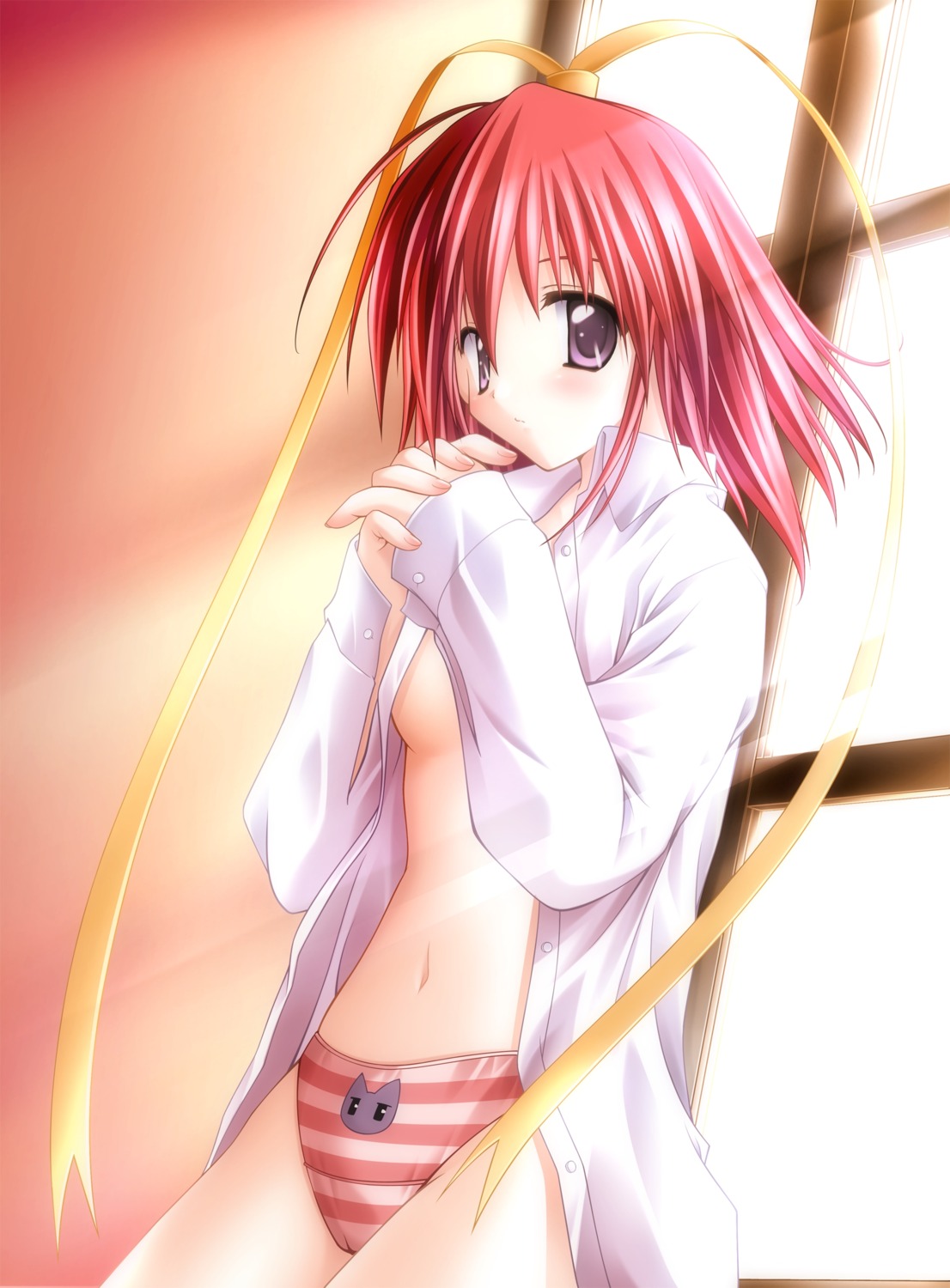 amane_sou cameltoe dress_shirt kisaragi_haruka no_bra open_shirt pantsu sayorana_etranger shimapan