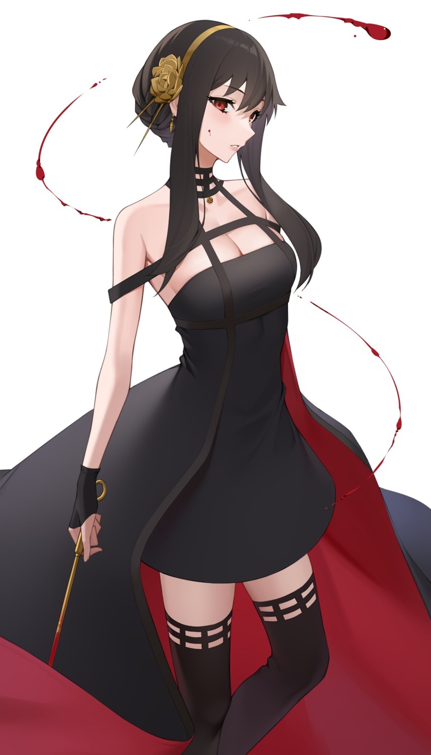 blood dress kuen_(kuennn12) no_bra spy_x_family thighhighs weapon yor_briar