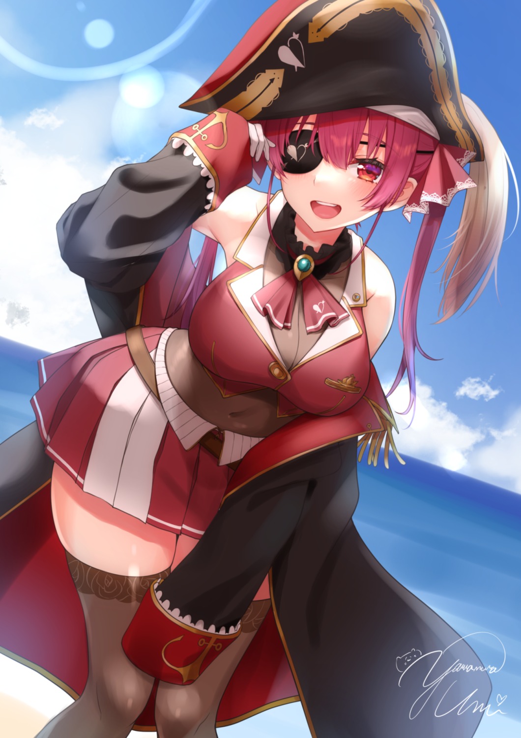 eyepatch hololive houshou_marine pirate see_through thighhighs yamamura_umi