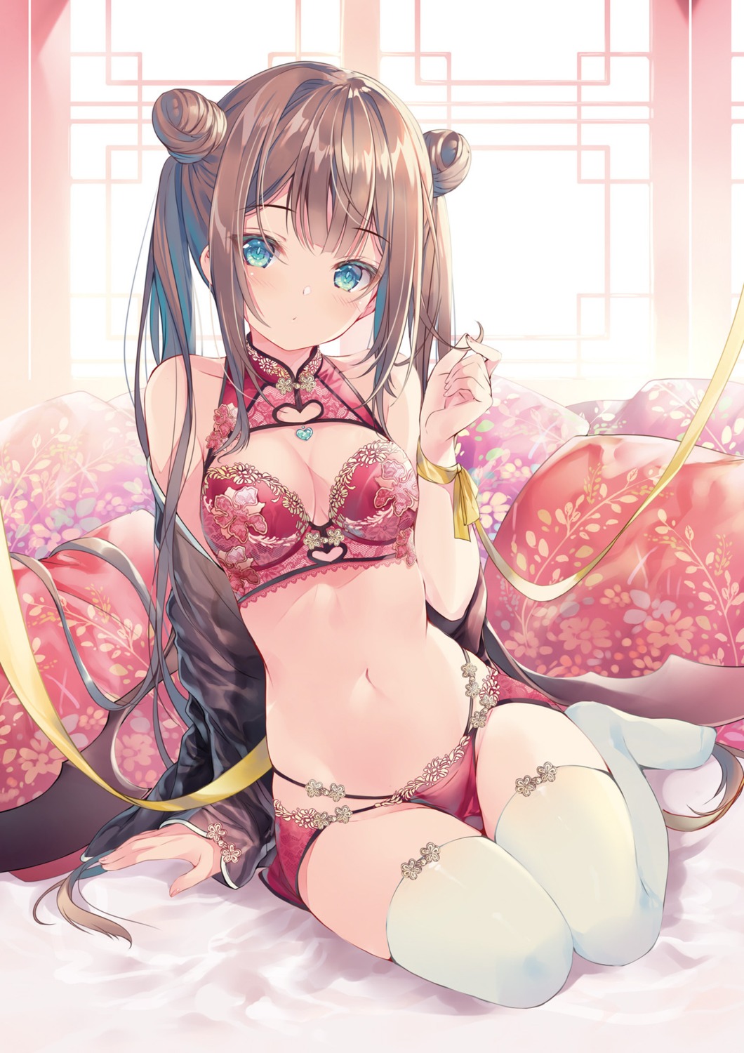 asian_clothes bra lingerie miwabe_sakura open_shirt pantsu thighhighs wings