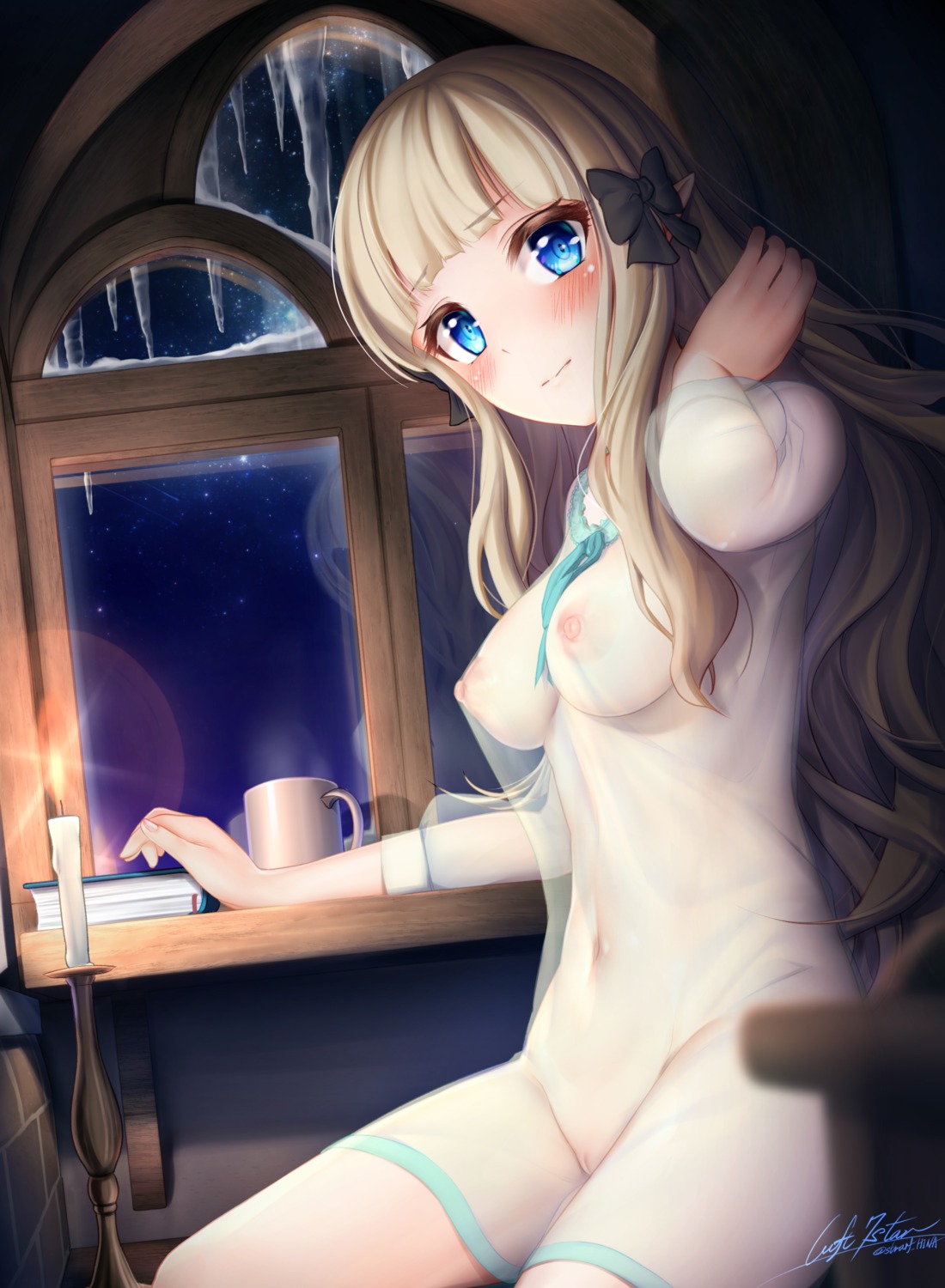 dress milia_simohayha nipples no_bra nopan pointy_ears princess_connect princess_connect!_re:dive pussy sasaki_saren see_through uncensored