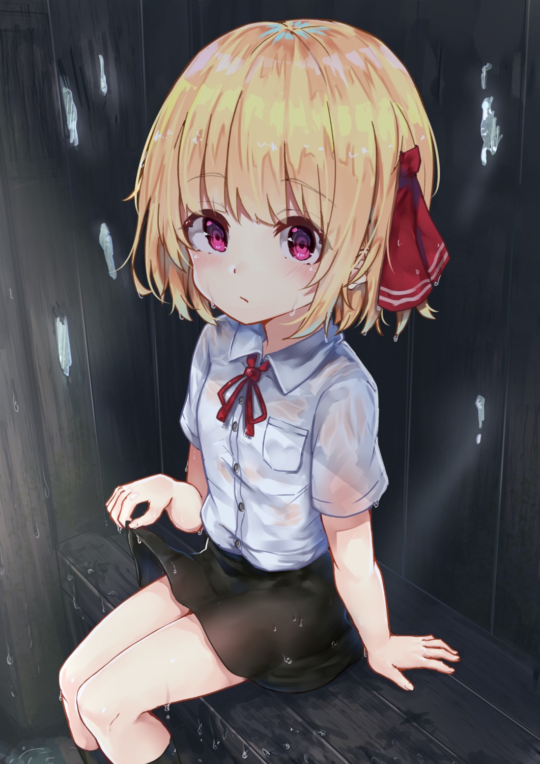 rumia see_through seifuku skirt_lift touhou wet wet_clothes wowoguni