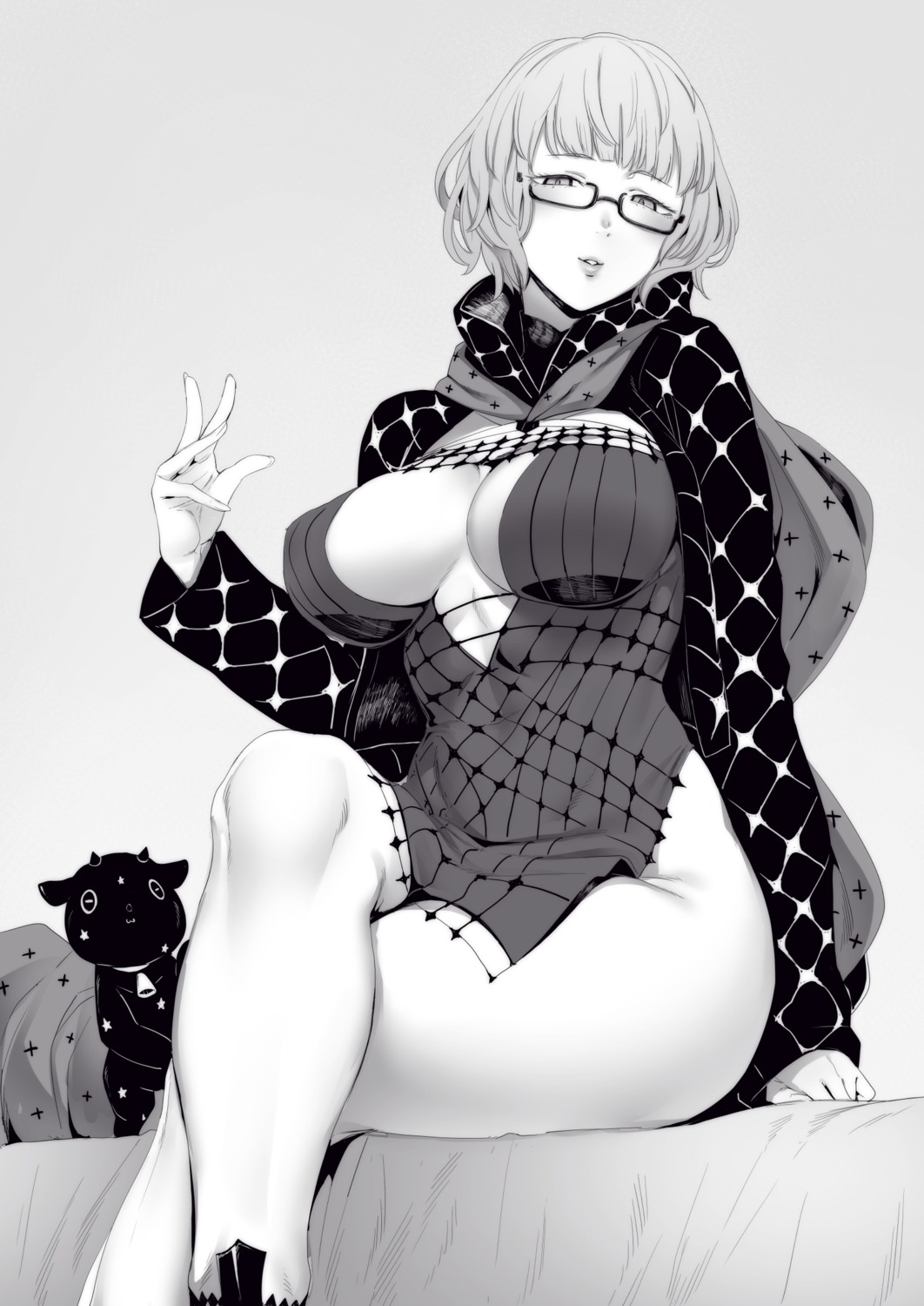 dress megane monochrome nakamura_regura no_bra nopan