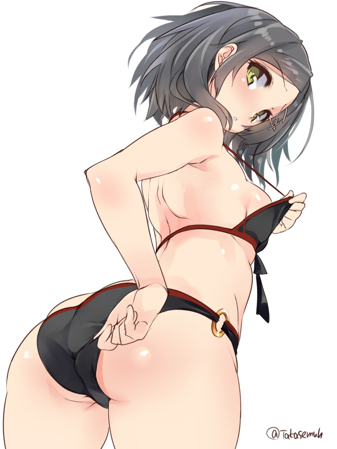 ass bikini kantai_collection kuroshio_(kancolle) swimsuits takase_muu