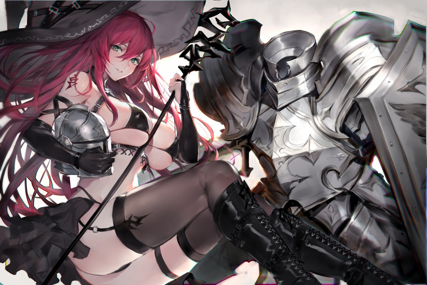 armor ass bikini erect_nipples garter oyu_(sijimisizimi) stockings swimsuits tattoo thighhighs thong underboob witch