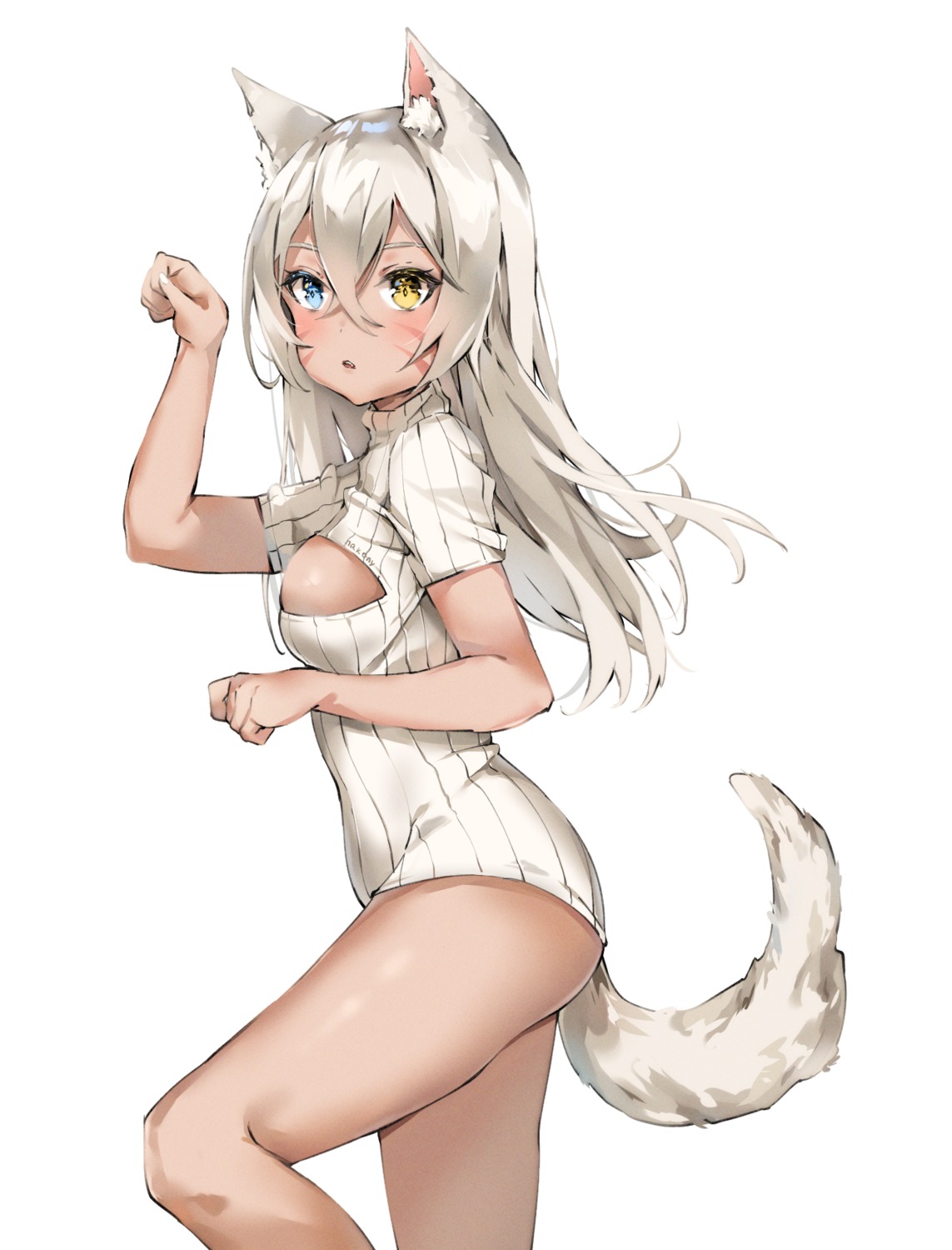 animal_ears dress heterochromia nakony nekomimi no_bra sweater tail