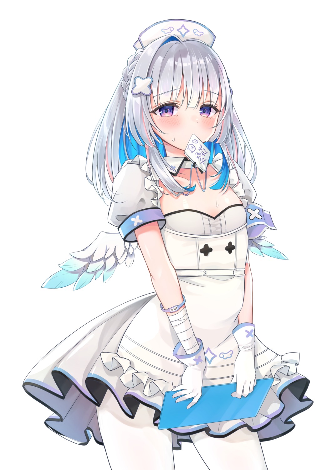 amane_kanata hololive null_illust nurse pantyhose wings