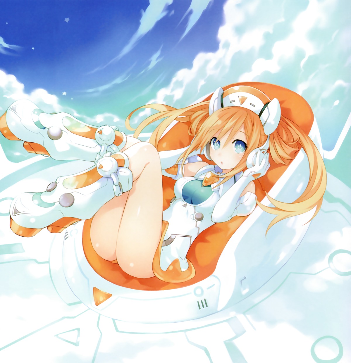 choujigen_game_neptune dress headphones heels nopan orange_heart tennouboshi_uzume tsunako