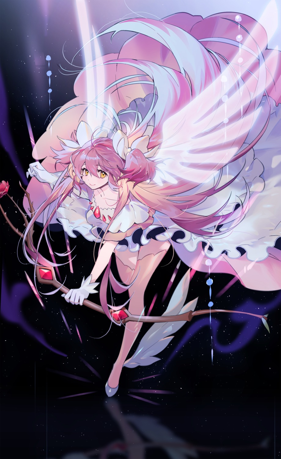 dress kaname_madoka puella_magi_madoka_magica seoji skirt_lift thighhighs ultimate_madoka weapon wings