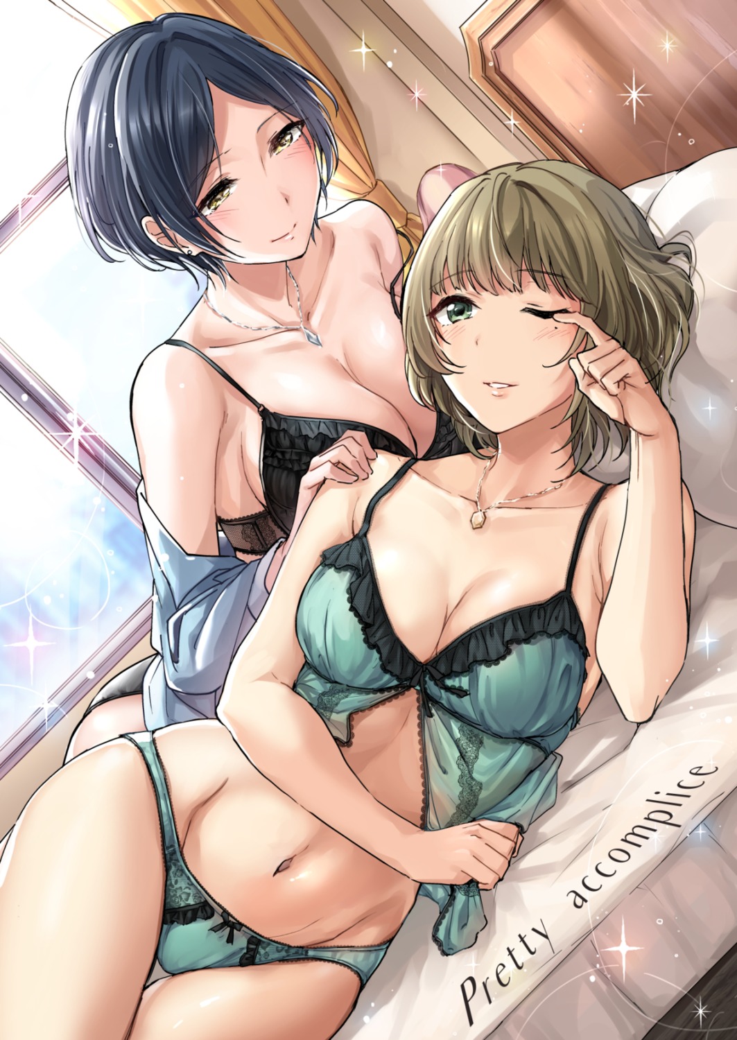 bra cleavage hayami_kanade lingerie oimo open_shirt pantsu takagaki_kaede the_idolm@ster the_idolm@ster_cinderella_girls yuri