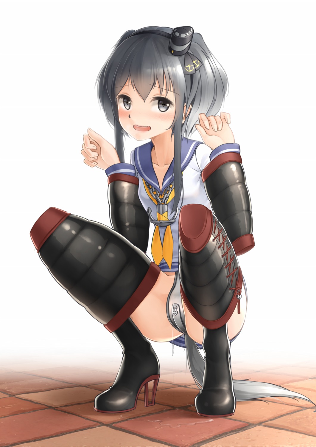 bondage heels kantai_collection kep_(ahokep) nopan seifuku tail tokitsukaze_(kancolle)