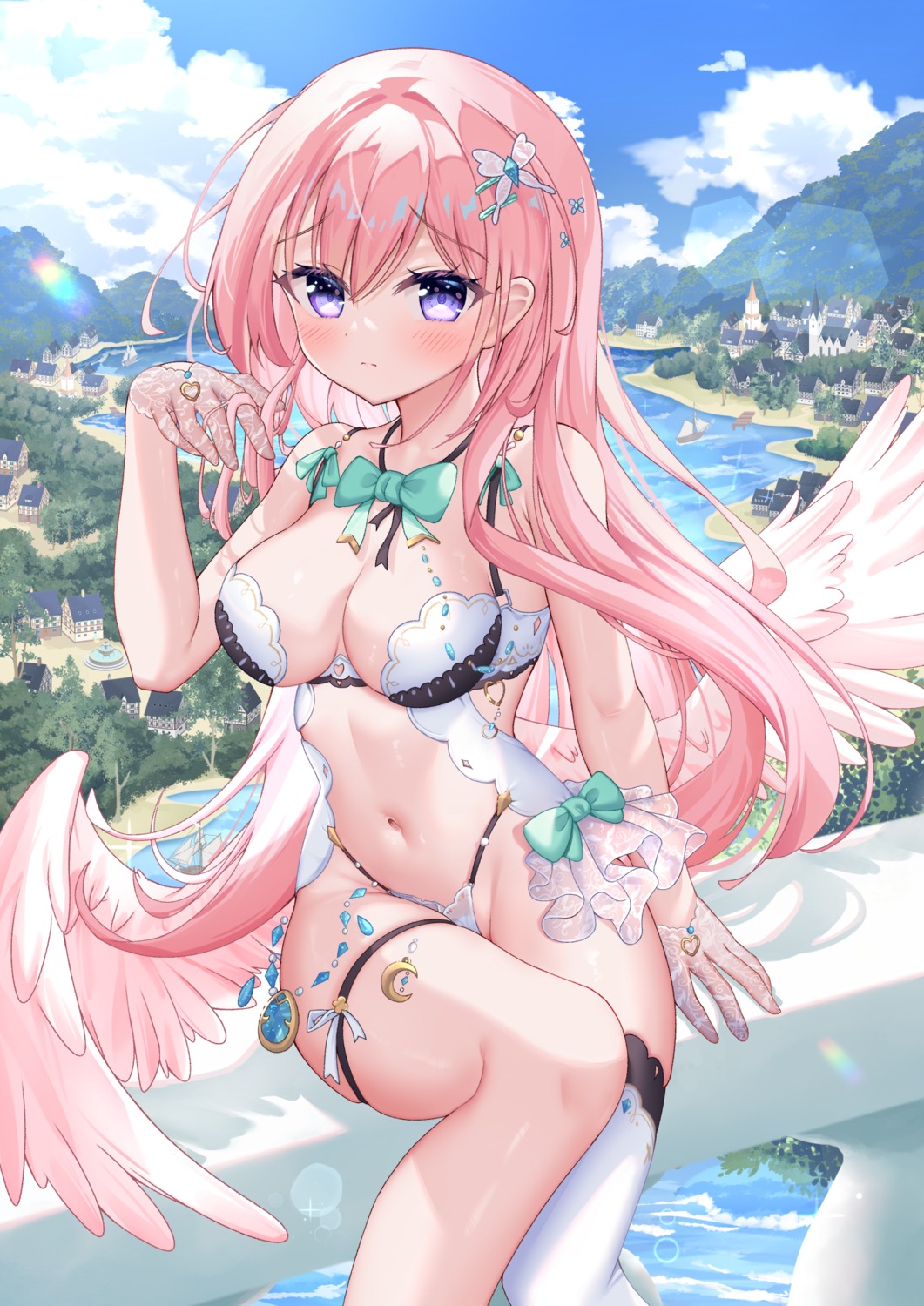 bikini garter hiyada_yuu swimsuits thighhighs wings