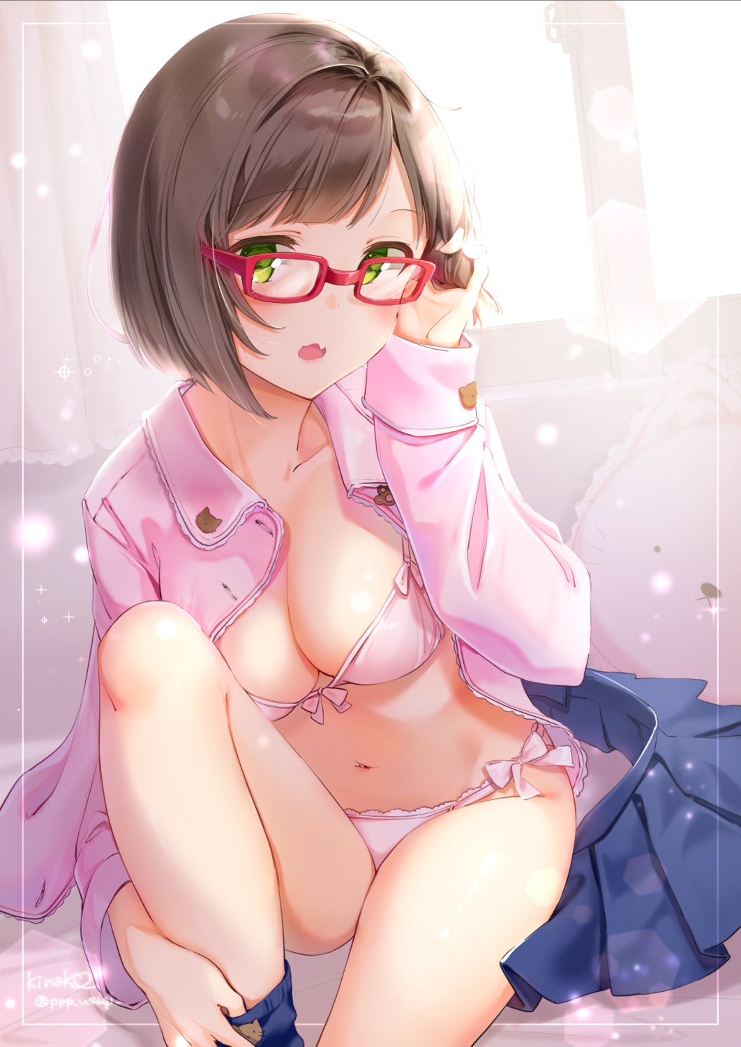 bra kinako_(shiratama_mochi) maekawa_miku megane open_shirt pajama pantsu string_panties the_idolm@ster the_idolm@ster_cinderella_girls