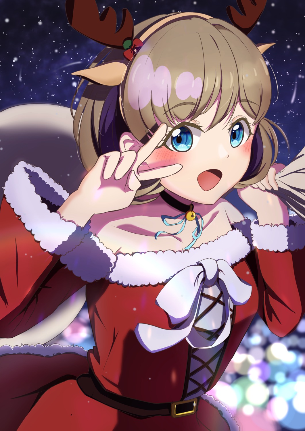 animal_ears christmas dress horns love_live!_superstar!! ninben tang_keke