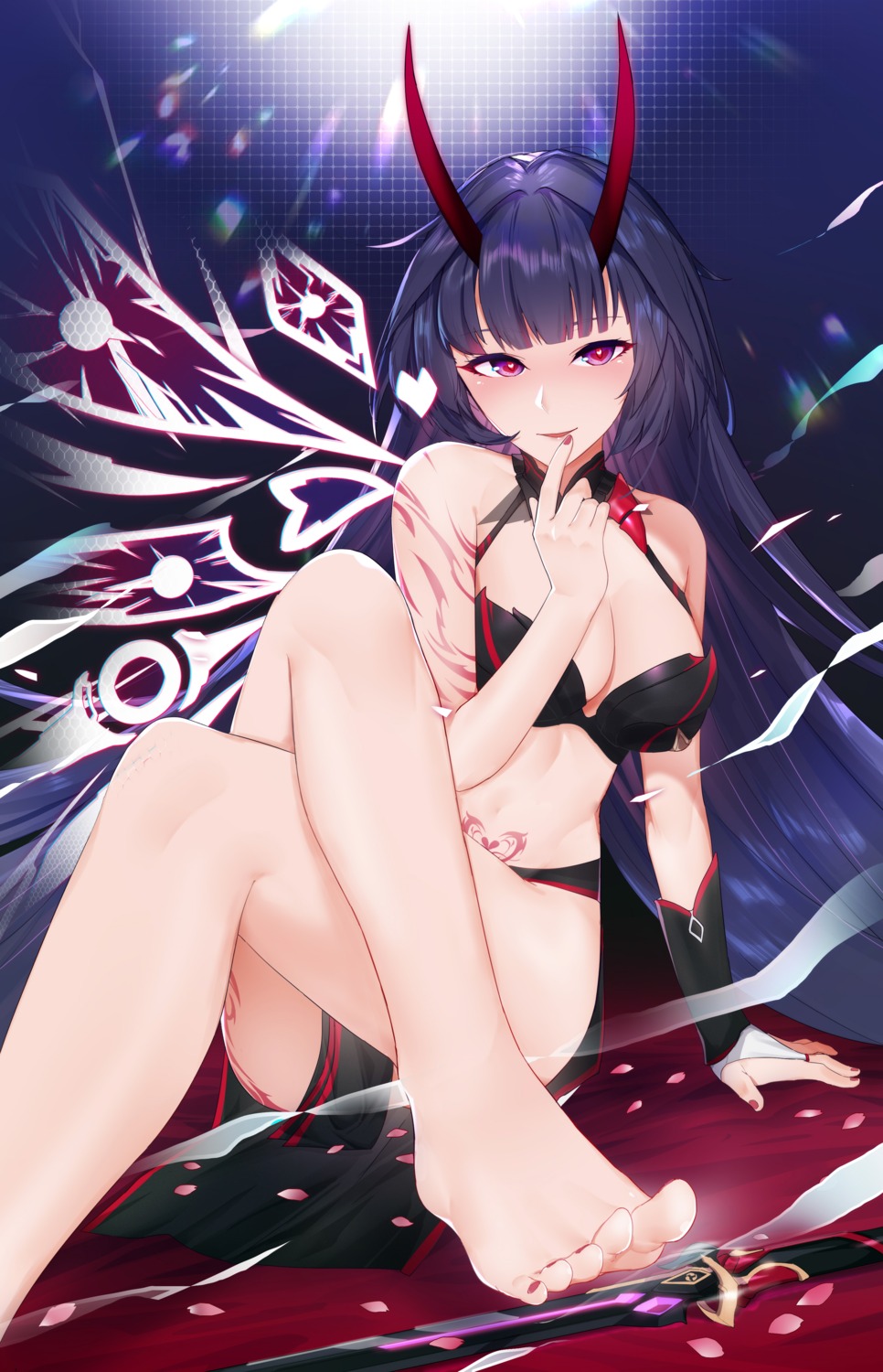 7t benghuai_xueyuan bikini_armor feet honkai_impact horns raiden_mei tattoo