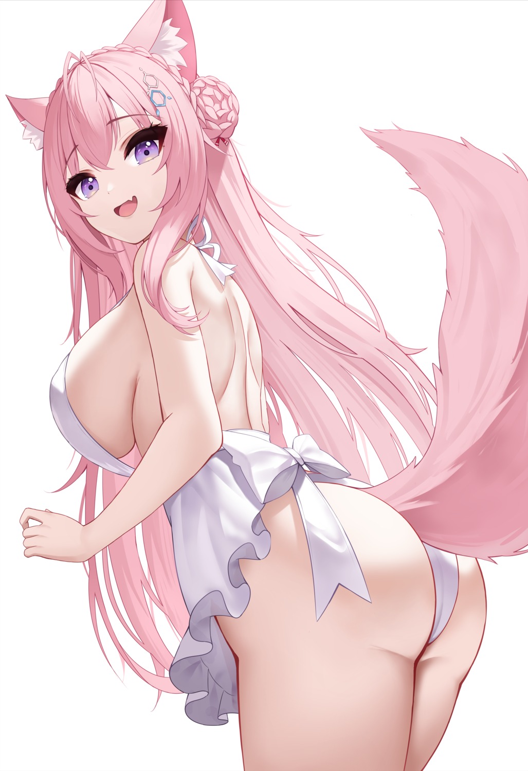 animal_ears ass hakui_koyori hololive naked_apron pantsu roina_(effj7473) tail thong