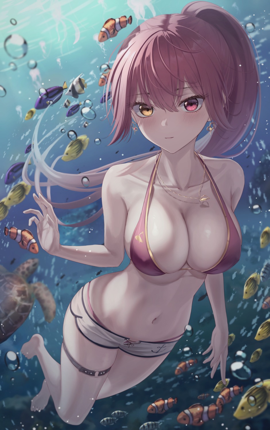 bikini garter heterochromia hololive houshou_marine marinesnow swimsuits wet