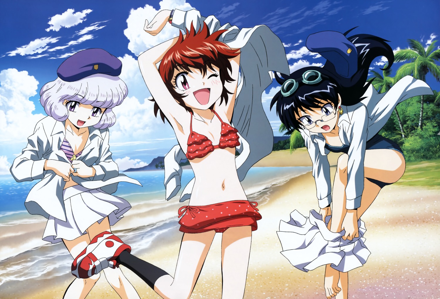 akashi_kaoru bikini dress_shirt matsumoto_tomoyuki megane nogami_aoi sannomiya_shiho seifuku swimsuits undressing zettai_karen_children