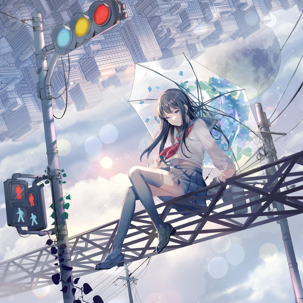 aono_99 seifuku skirt_lift thighhighs umbrella