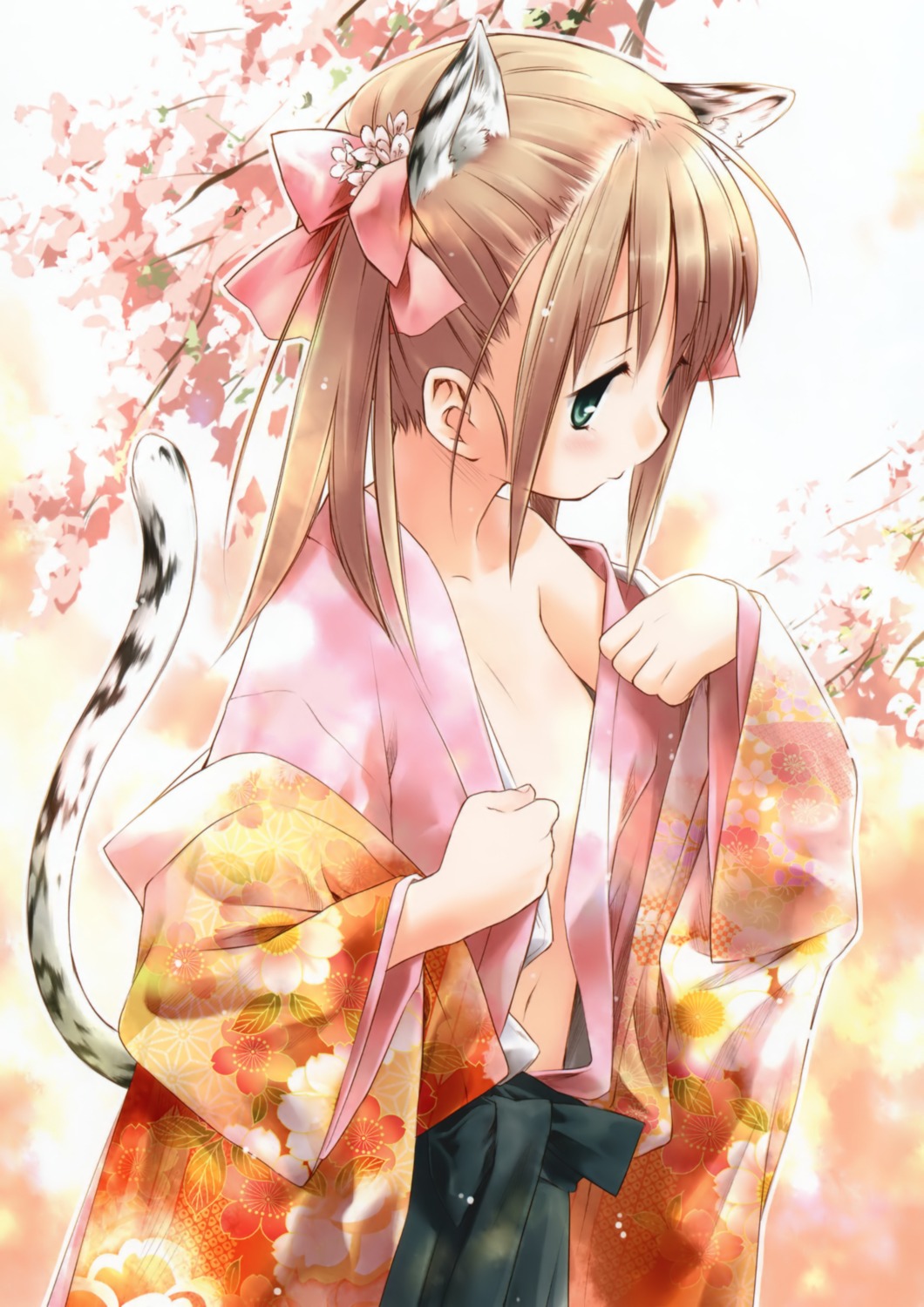 animal_ears eretto kimono loli nekomimi open_shirt tail undressing