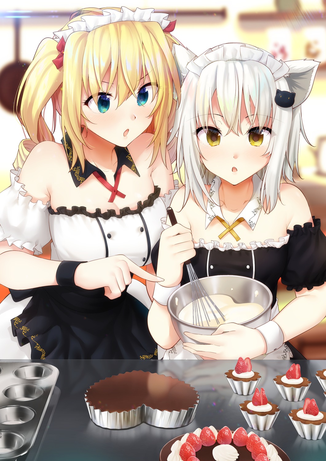 animal_ears cleavage maid nekomimi no_bra ryouma_(galley) waitress