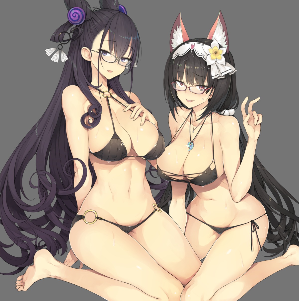 animal_ears bikini fate/grand_order megane murasaki_shikibu_(fate) osakabe-hime_(fate/grand_order) swimsuits yuguru