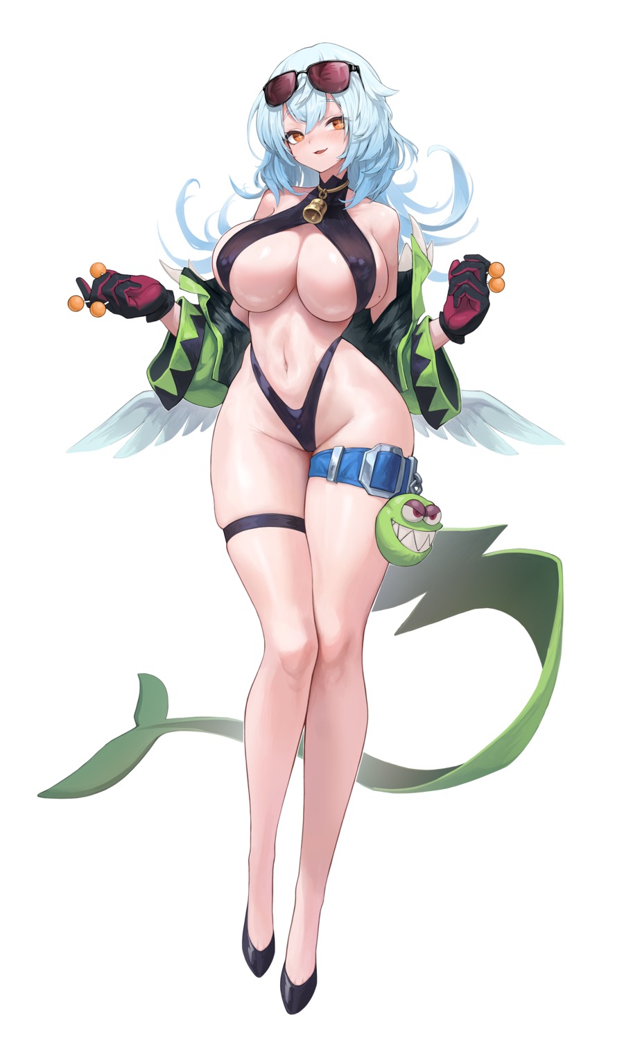 bikini erect_nipples garter megane open_shirt swimsuits tagme tail thong wings