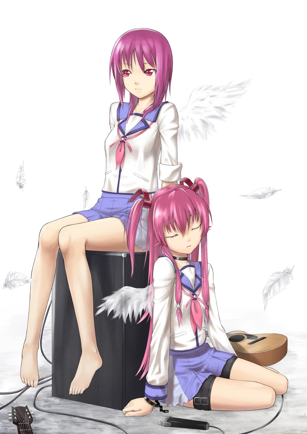 angel_beats! iwasawa kira2yue seifuku wings yui_(angel_beats!)