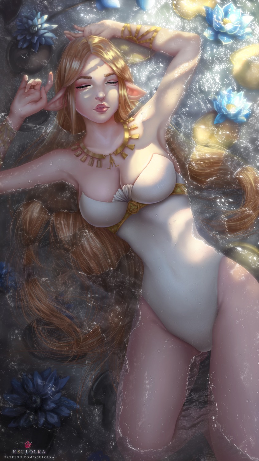 elf ksulolka pointy_ears princess_zelda swimsuits the_legend_of_zelda wet