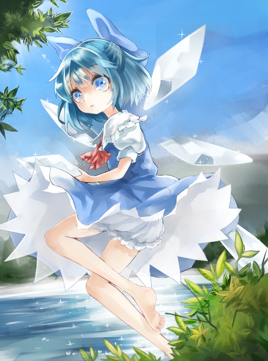 bloomers cirno dress skirt_lift touhou wings zhu_xing