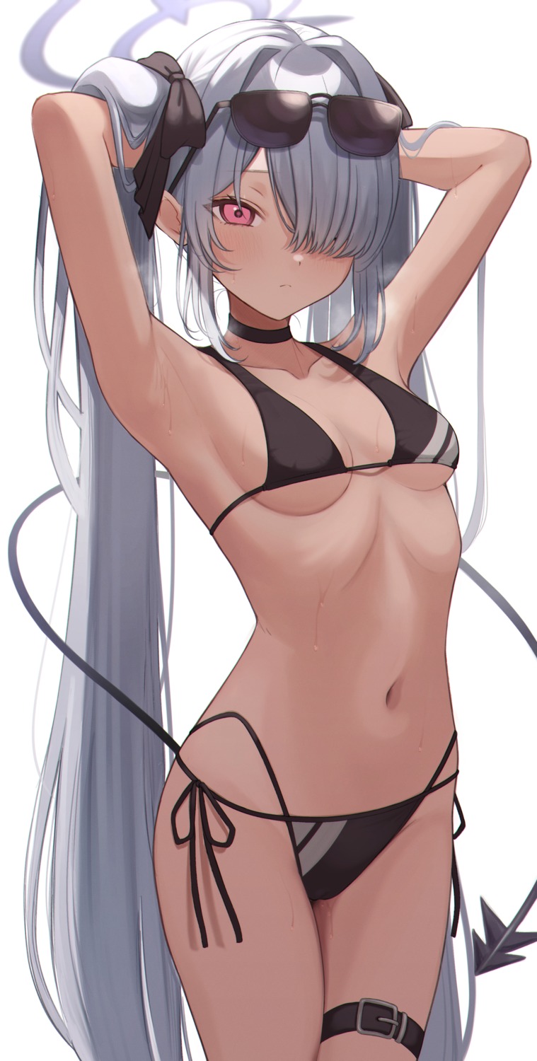 bikini blue_archive garter halo megane pointy_ears shiromi_iori swimsuits tail takio_(kani_sama)