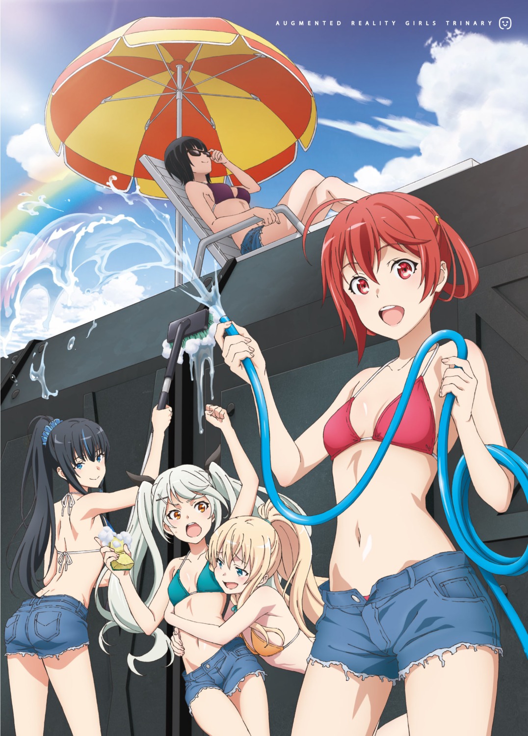 ass bikini_top cleavage gabriella_talinska kakuchou_shoujokei_trinary koigasaki_miyabi kunimasa_ayami megane ouse_tsubame swimsuits uzuki_kagura