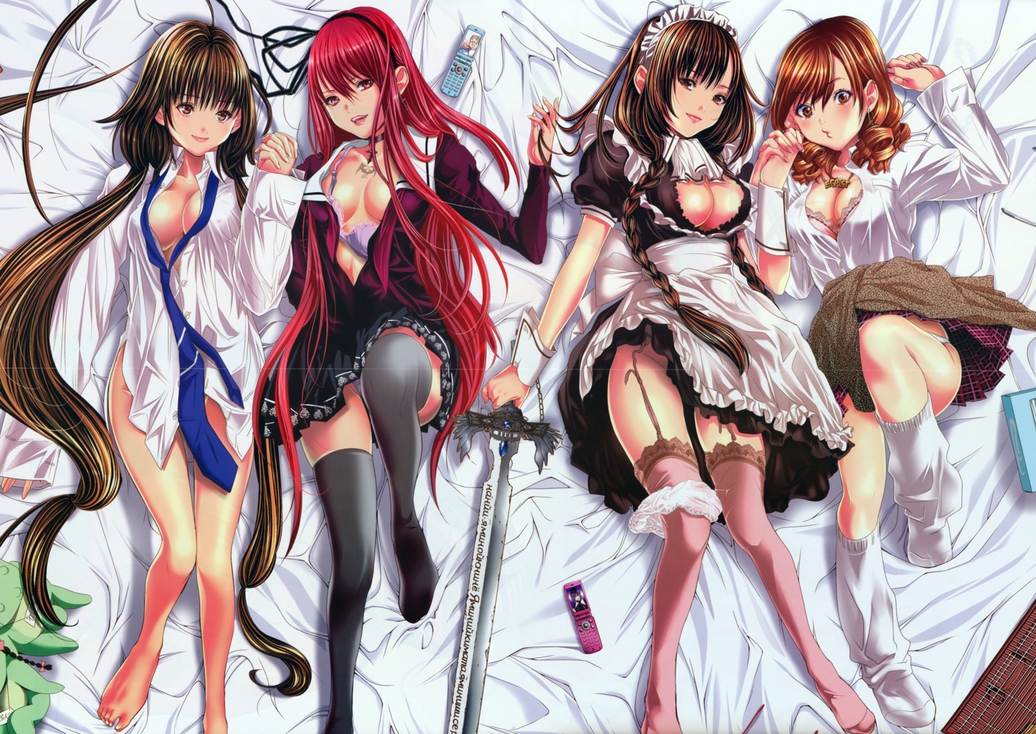 akabane_aya areola blush-dc bottomless bra cleavage crease crossover dress_shirt erect_nipples garter_belt gokujo. holy_knight iwashita_ayane kishimoto_lilith maid makimura_chizuru minimum miyazaki_maya nishikujou_haru no_bra nopan open_shirt pantsu panty_pull seifuku stockings sword thighhighs