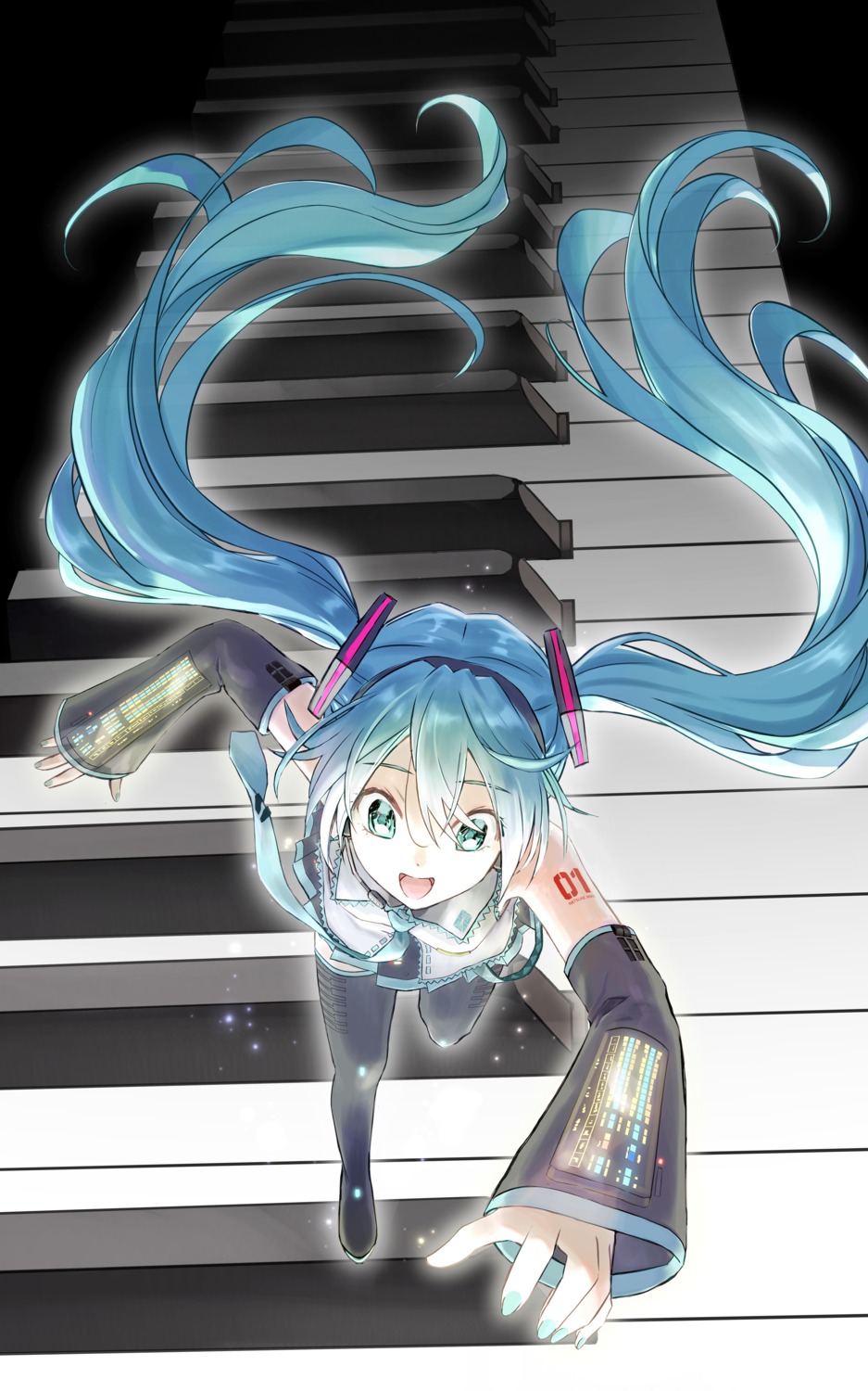 hatsune_miku headphones ishiyuki00 tattoo thighhighs vocaloid