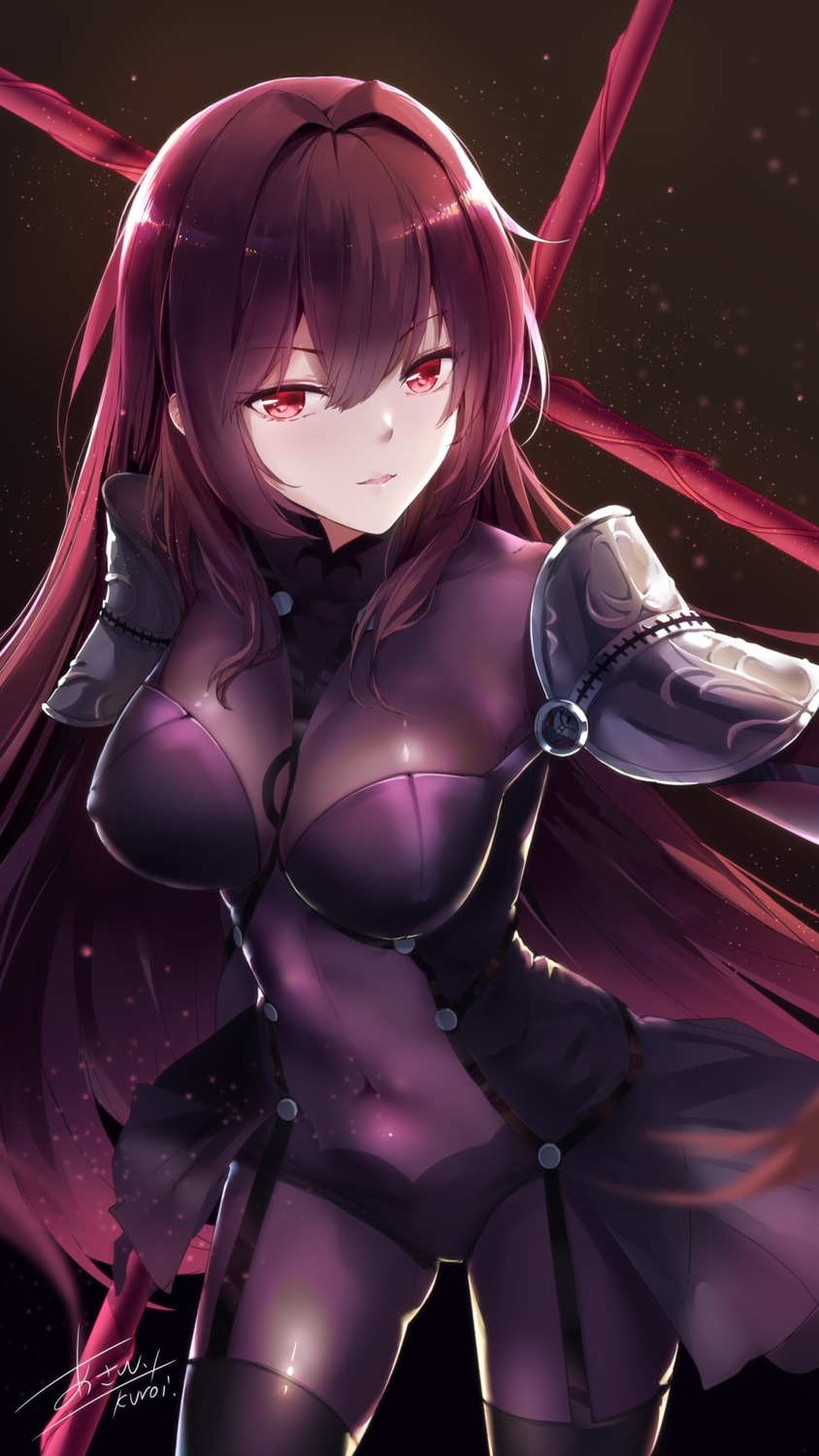 armor asahi_kuroi bodysuit fate/grand_order scathach_(fate/grand_order) stockings thighhighs weapon