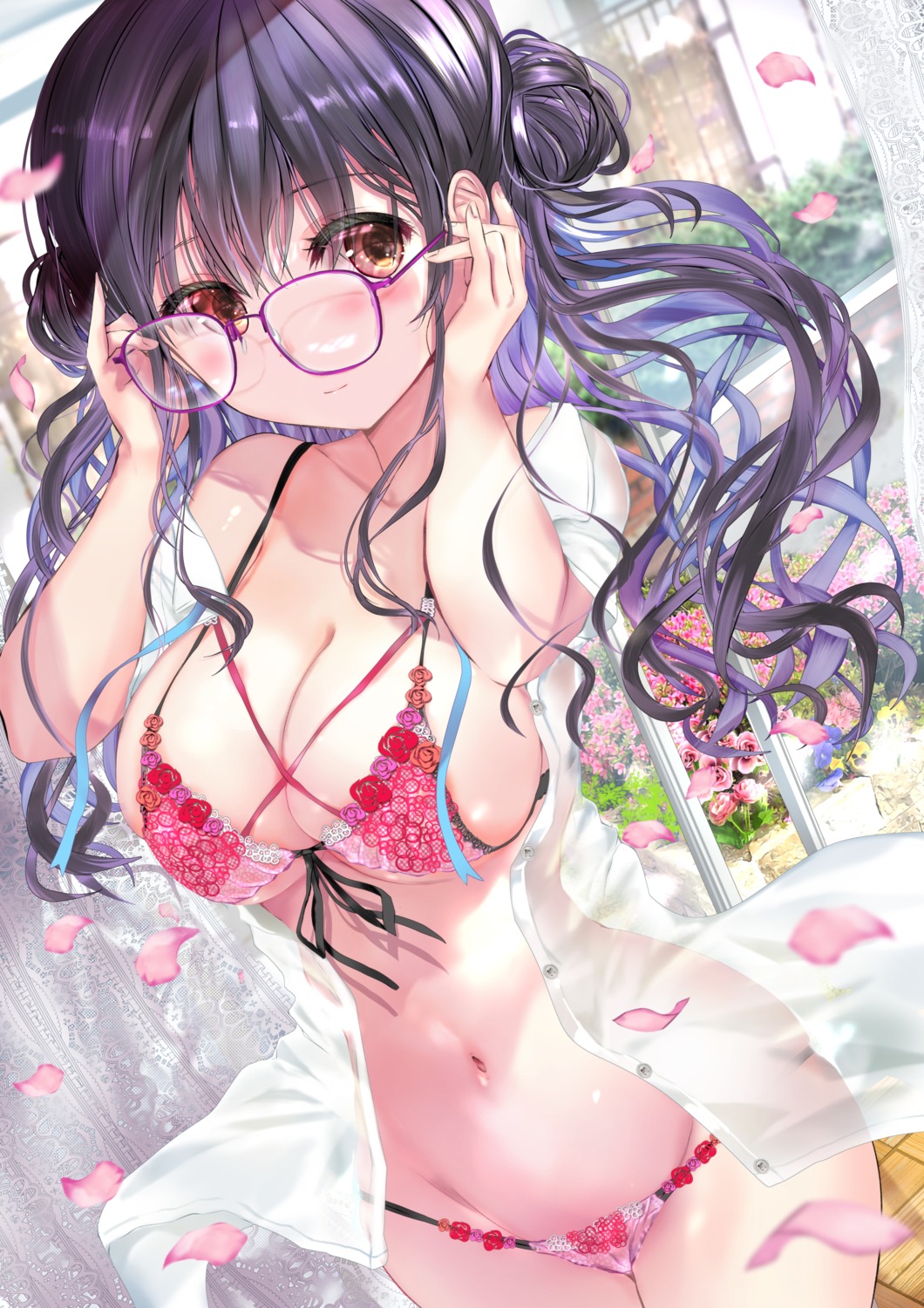 areola bra cameltoe dress_shirt lingerie megane ogata_tei open_shirt pantsu see_through seifuku