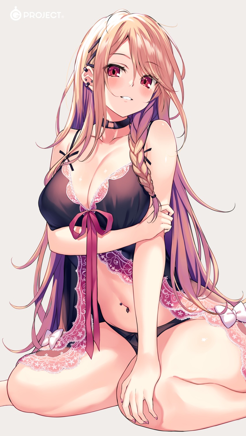 breast_hold cleavage kurebayashi_noe lingerie pantsu