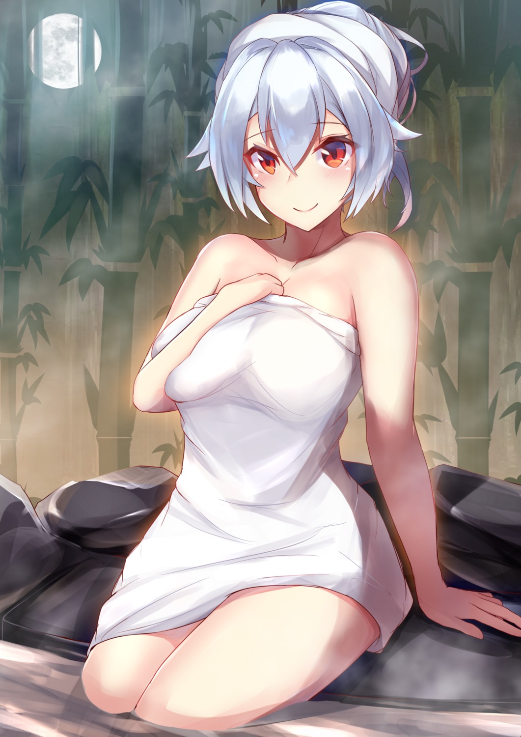 breast_hold fate/grand_order nanakaku onsen tomoe_gozen_(fate/grand_order) towel wet