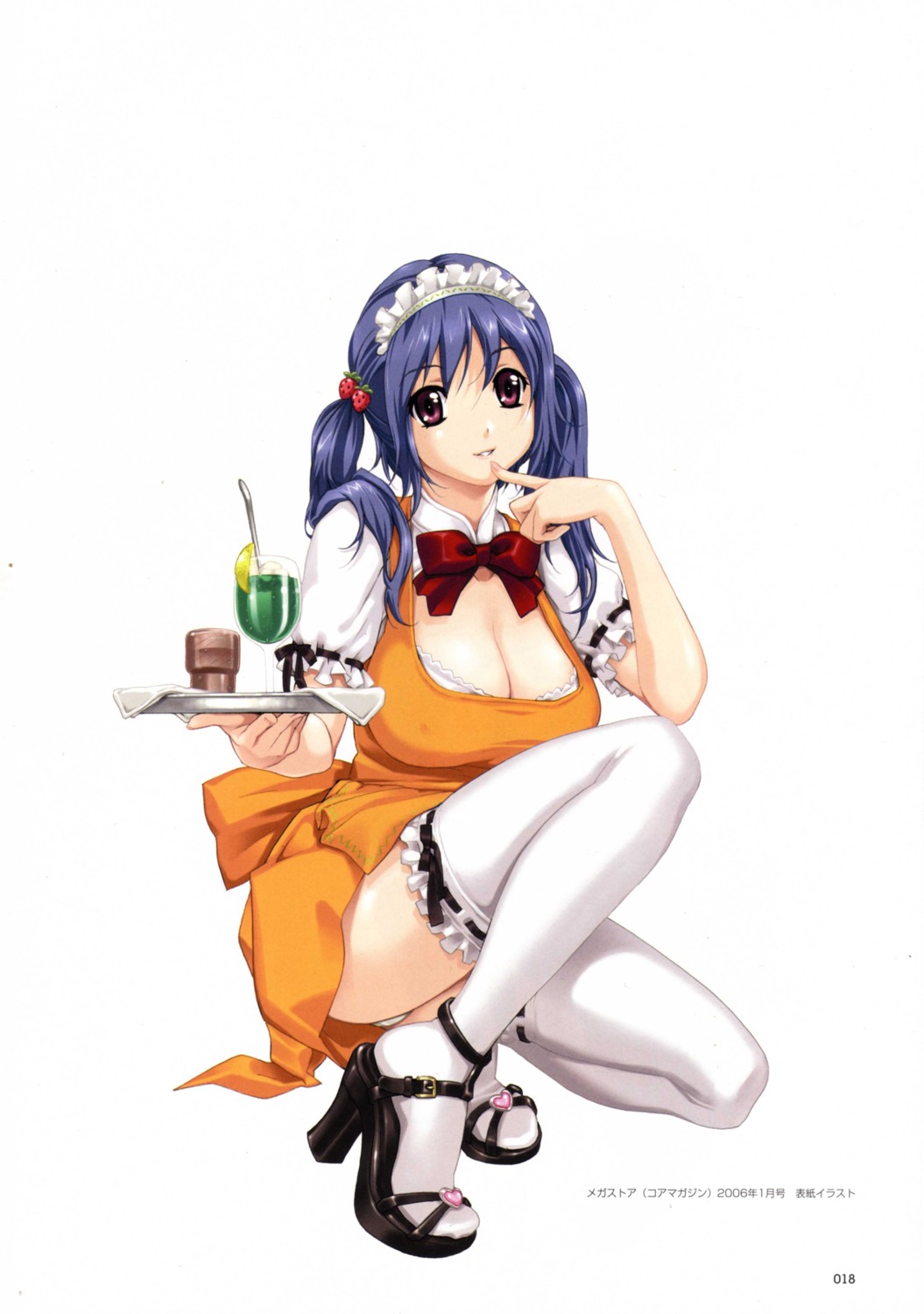 erect_nipples happoubi_jin heels pantsu skirt_lift thighhighs waitress