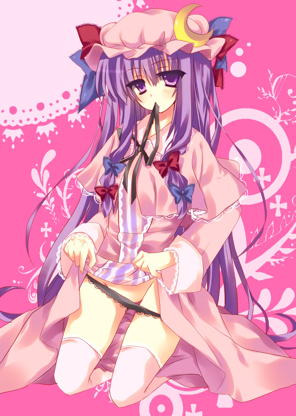 matsumiya_kiseri panty_pull patchouli_knowledge skirt_lift thighhighs touhou