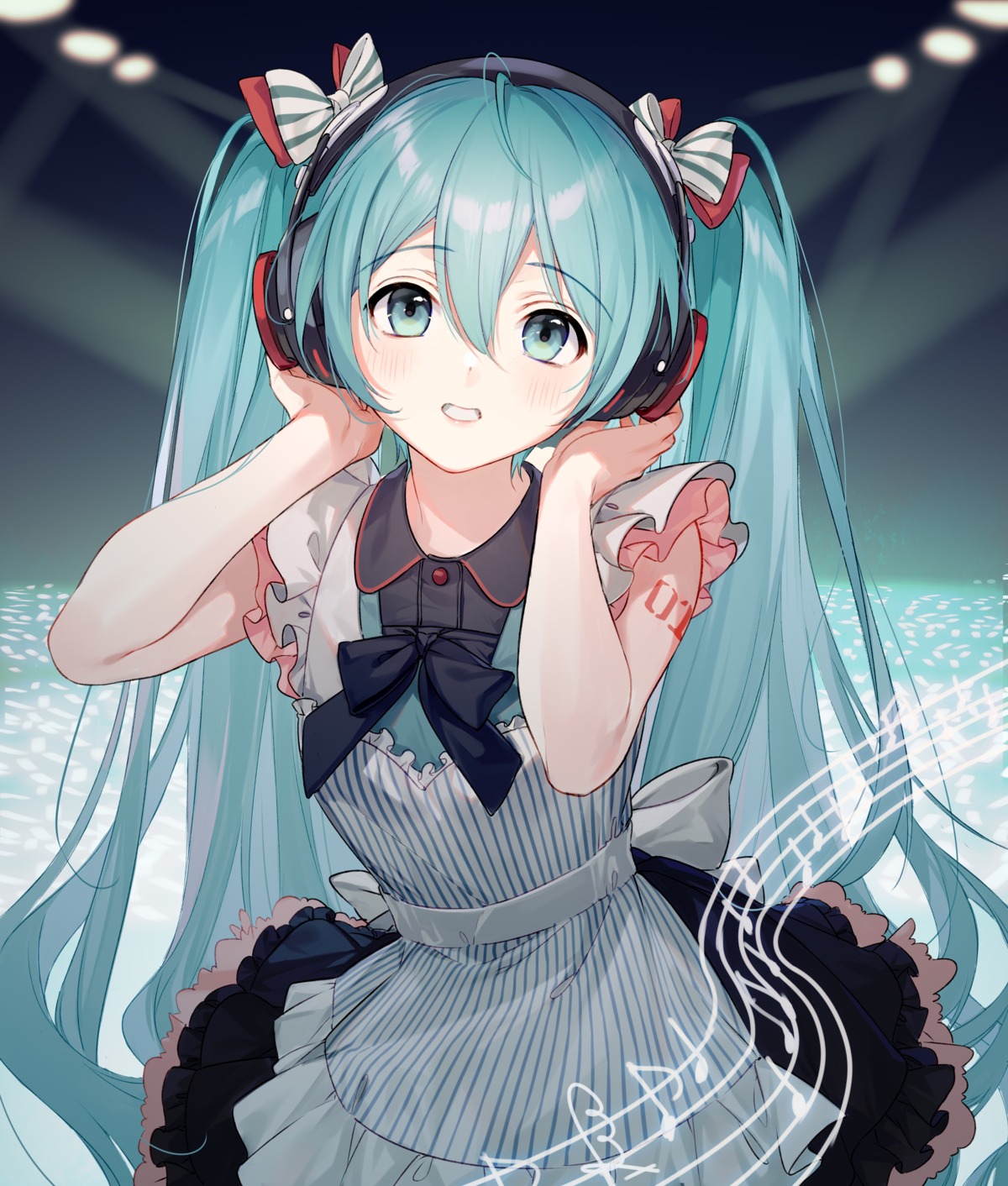 al_mican hatsune_miku headphones maid tattoo vocaloid